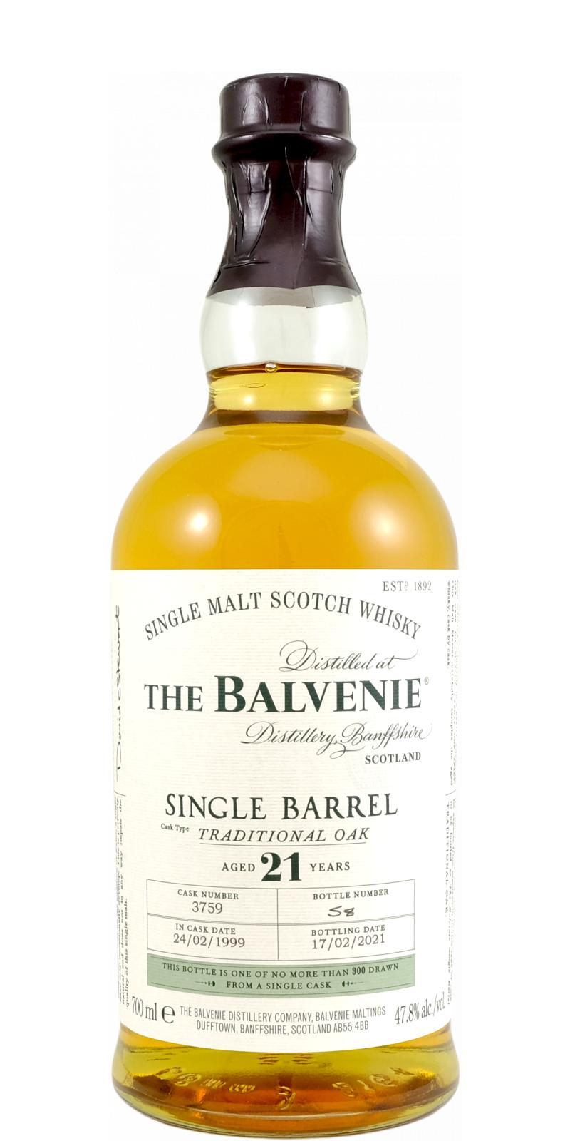 The Balvenie 21 Year Old Single Barrel Traditional Oak Single Malt Scotch Whiskey at CaskCartel.com