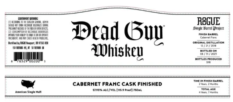 Rogue Spirits Single Barrel Project Cabernet Franc Cask Finished Dead Guy Whisky at CaskCartel.com