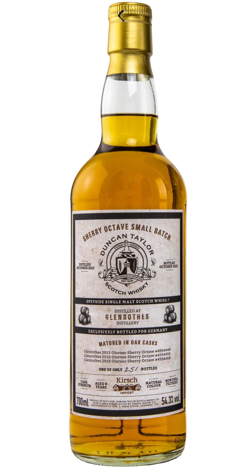 Glenrothes 2013 (Duncan Taylor) Sherry Octave Small Batch (8 Year Old) Single Malt Scotch Whisky | 700ML at CaskCartel.com