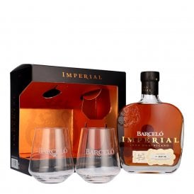 Ron Barcelo Imperial Rum With 2 Rock Glass at CaskCartel.com