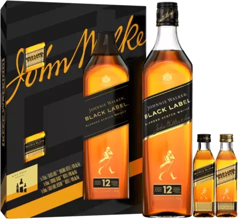 Johnnie Walker Black Label Gift Set With 2 50ml Extra Bottles at CaskCartel.com