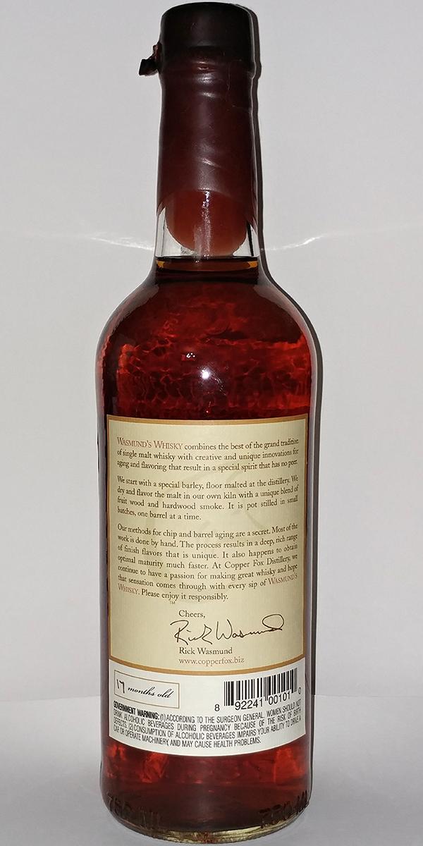 Wasmund's Copper Fox 12 Months Rye American Grain Spirit | 700ML at CaskCartel.com