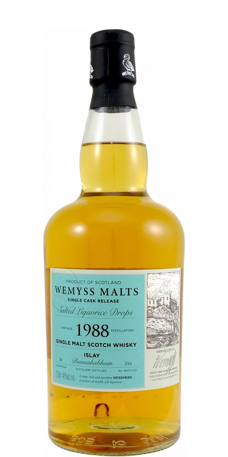 Bunnahabhain Salted Liquorice Drops Single Cask 1988 30 Year Old Whisky | 700ML at CaskCartel.com