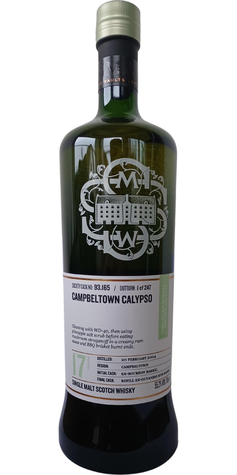 Glen Scotia 2004 SMWS 93.165 Campbeltown calypso 17 Year Old 2021 Release (Cask #93.165) Single Malt Scotch Whisky | 700ML at CaskCartel.com