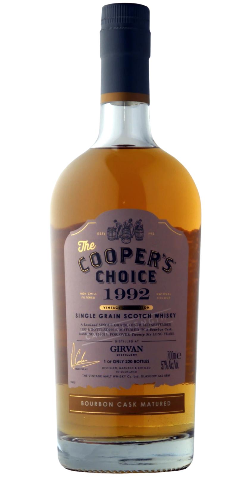 Girvan 1992 (The Vintage Malt Whisky Co Ltd.) The Cooper's Choice 26 Year Old 2019 Release (Cask #133087) Single Grain Scotch Whisky | 700ML at CaskCartel.com