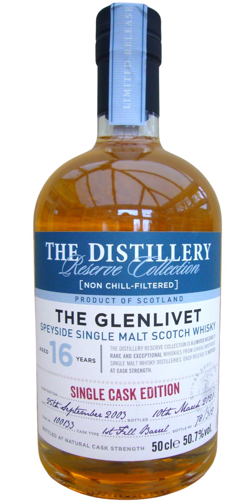Glenlivet 2003 The Distillery Reserve Collection - Single Cask Edition 16 Year Old 2020 Release (Cask #100133) Single Malt Scotch Whisky | 500ML at CaskCartel.com