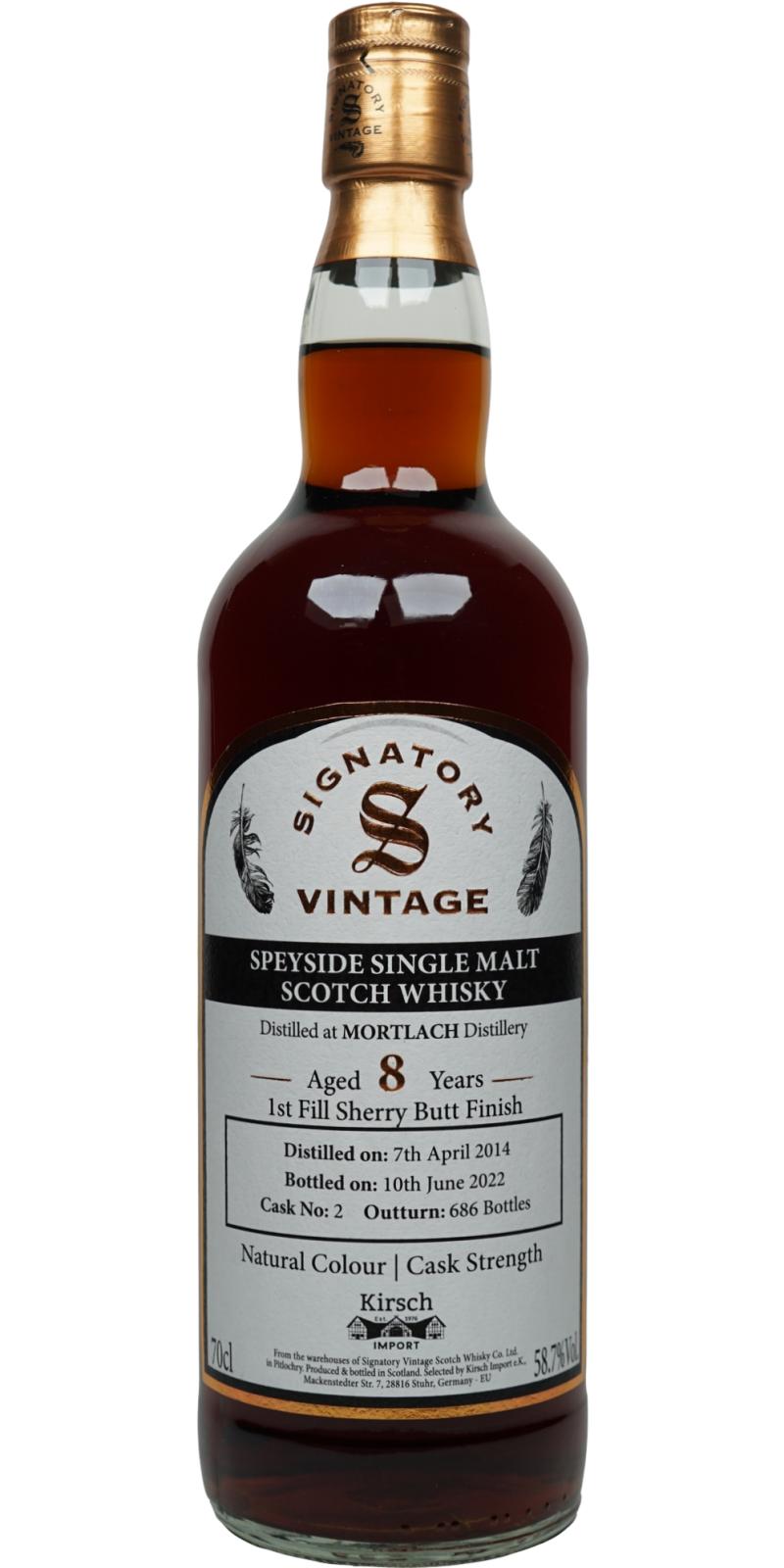 Mortlach 2014 (Signatory Vintage) Cask Strength Collection (8 Year Old) Speyside Single Malt Scotch Whisky at CaskCartel.com