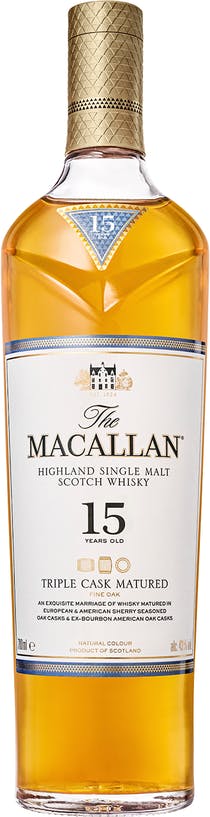 Whisky escocés de malta única Macallan Triple Cask de 15 años
