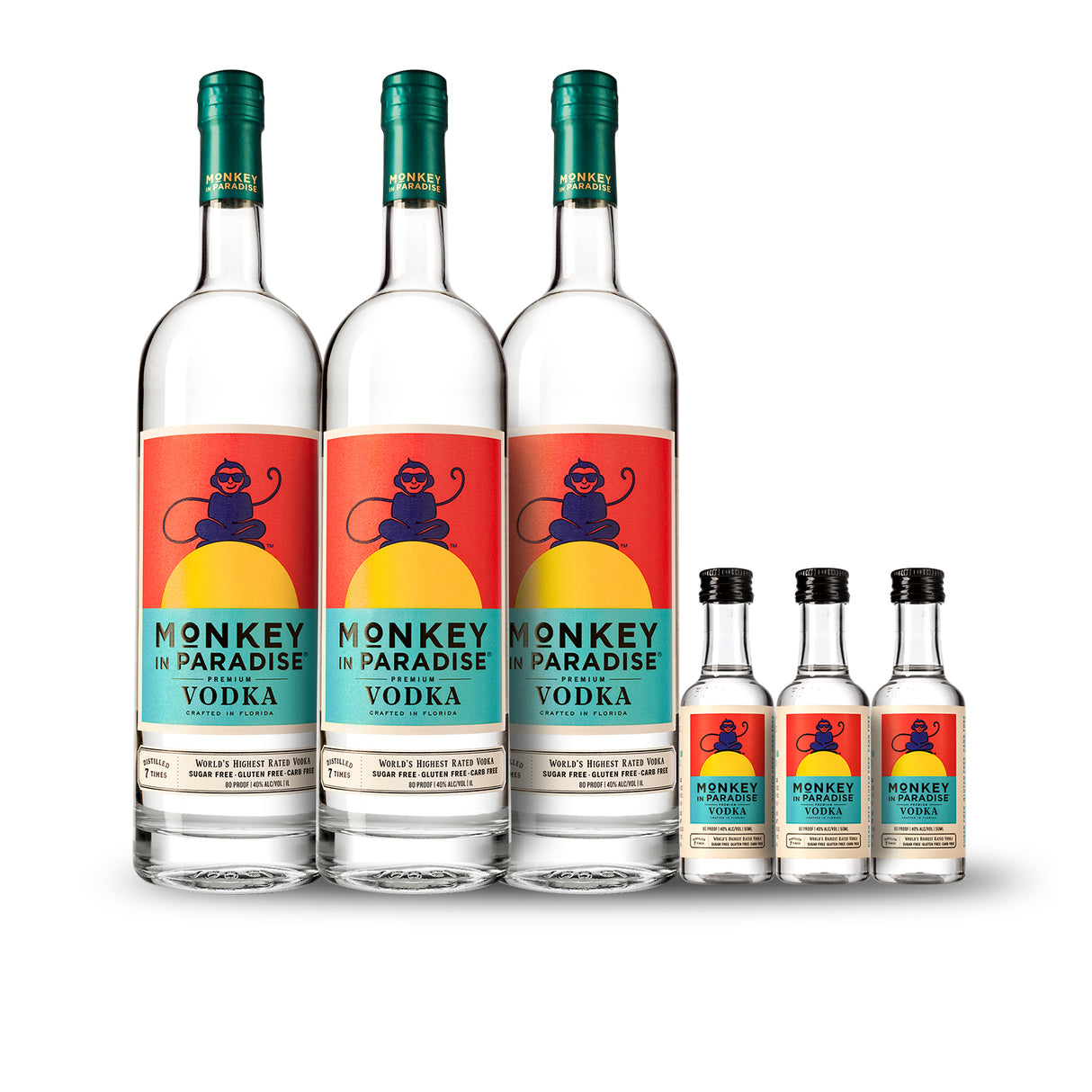 Monkey In Paradise Vodka 1-Liter (3) Pack Bundle w/Free Minis (3) at CaskCartel.com