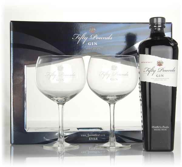 Fifty Pounds Glass Gift Set Gin | 700ML at CaskCartel.com