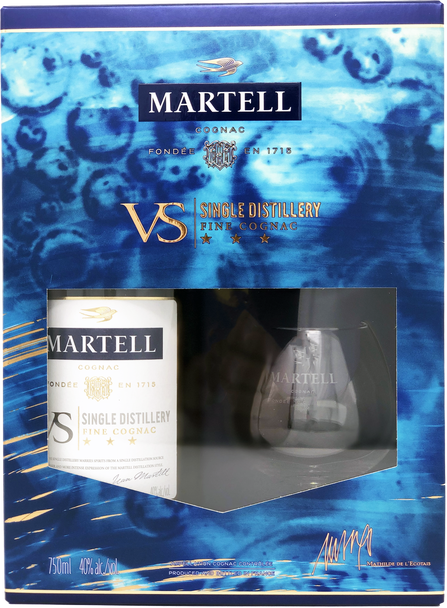 Martell VS Single Distillery Fine Cognac W/2 Glass - CaskCartel.com