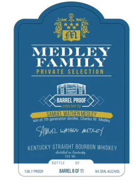 Medley Family Private Selection John A. Medley Barrel Proof Kentucky Straight Bourbon Whiskey