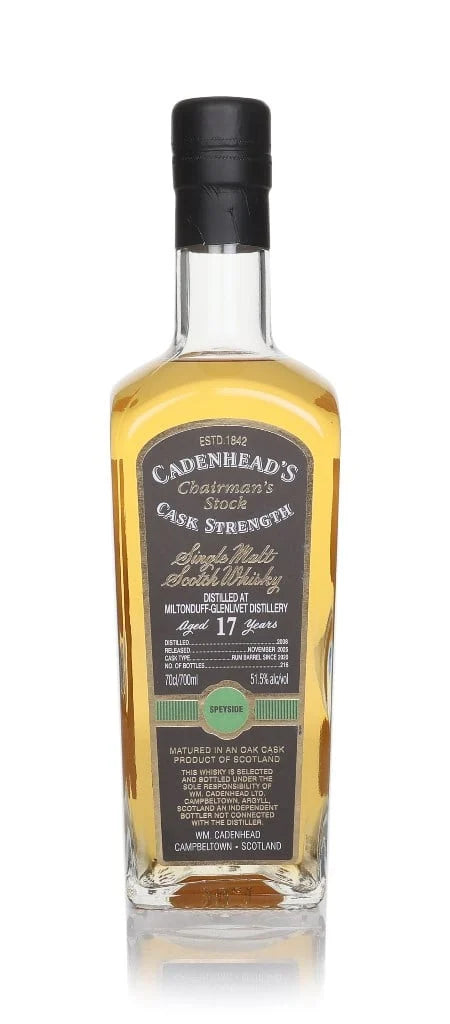 Miltonduff 17 Year Old 2008 - Cadenhead's Chairman's Stock Single Malt Scotch Whisky | 700ML at CaskCartel.com