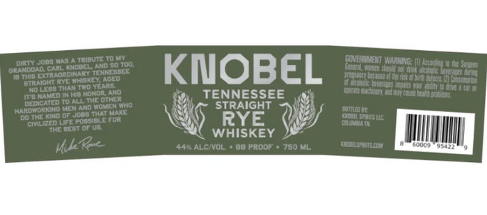 Knobel By Mike Rowe Tennessee Straight Rye Whiskey