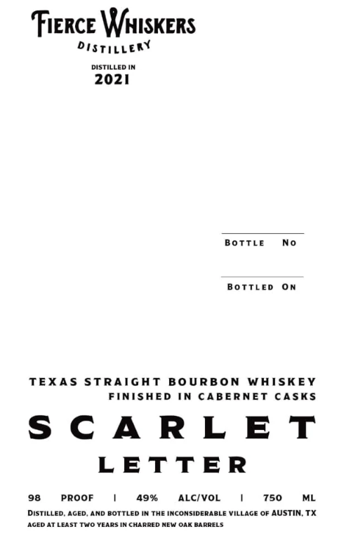 Fierce Whiskers Scarlet Letter Texas Straight Bourbon Whiskey