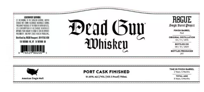 Rogue Spirits Single Barrel Project Port Cask Finished Dead Guy Whisky