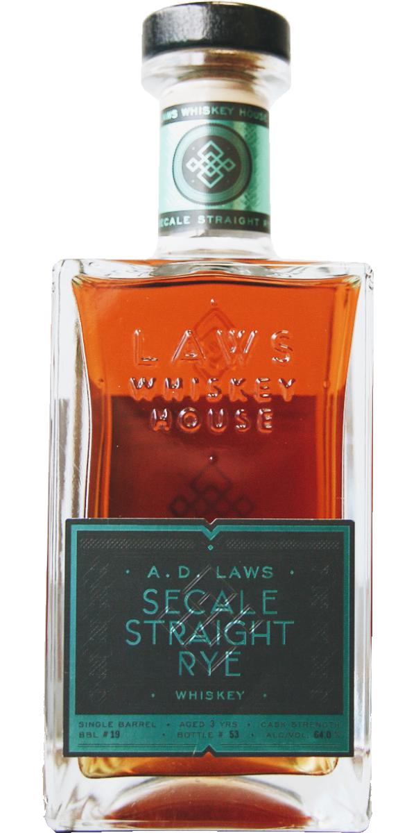 A. D. Laws Secale Single Barrel #19 Straight Rye Whiskey