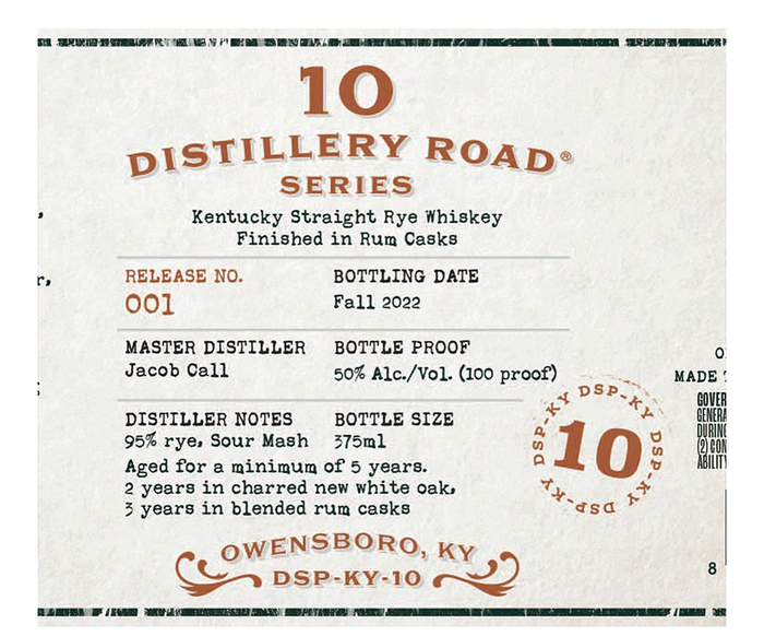 10 Distillery Road Series Finished in Rum Casks Kentucky Straight Rye Whisky