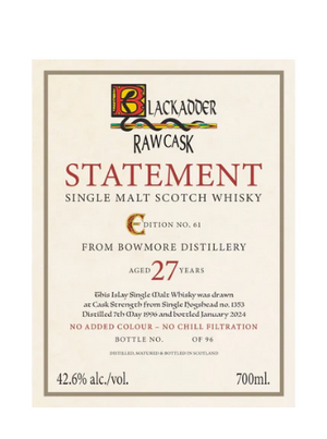 Blackadder Raw Cask Statement Bowmore 27 Year Old Single Malt Scotch Whisky | 700ML at CaskCartel.com