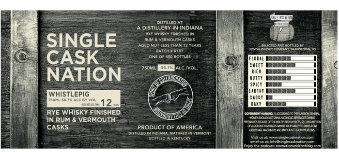 Single Cask Nation 12 Year Old WhistlePig Indiana Rye Whiskey