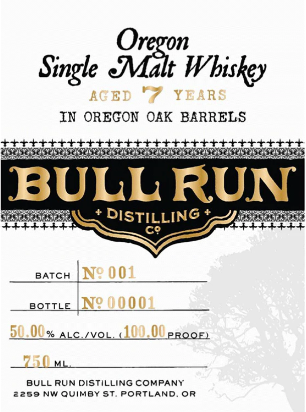 Bull Run 7 Year Old Aged in Oregon Oak Barrels Oregon Single Malt Whisky