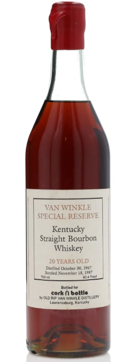 Van Winkle Special Reserve 20 Year Old Cork N Bottle 1967 Kentucky Straight Bourbon Whiskey