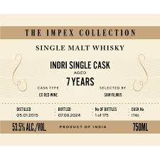 The ImpEx Collection Indri Single Cask 7 Year Old Single Malt Whisky at CaskCartel.com