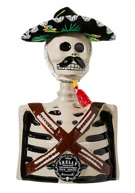 Los Azulejos Skelly Anejo Bullet With Mustache Tequila