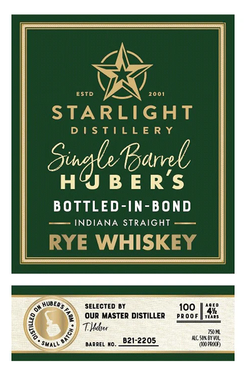Starlight 4.5 Year Old Single Barrel Bottled in Bond Indiana Straight Rye Whiskey