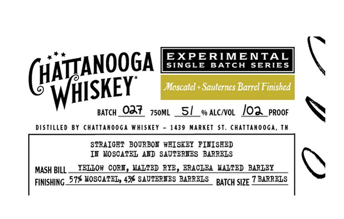 Chattanooga Whiskey Experimental Single Batch Series Moscatel - Sauternes Barrel Finished Straight Bourbon Whisky