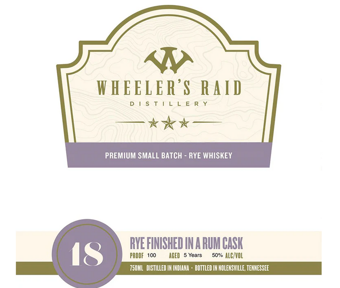 Wheeler’s Raid 5 Year Old Finished in Rum Cask Rye Bourbon Whiskey
