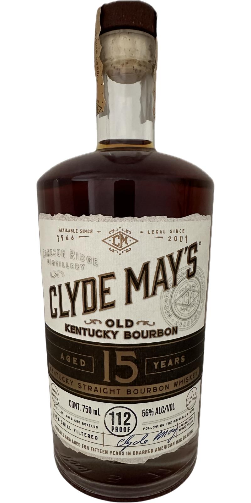 Clyde May's 15 Year Old Small Batch 112 Proof Straight Bourbon Whiskey at CaskCartel.com