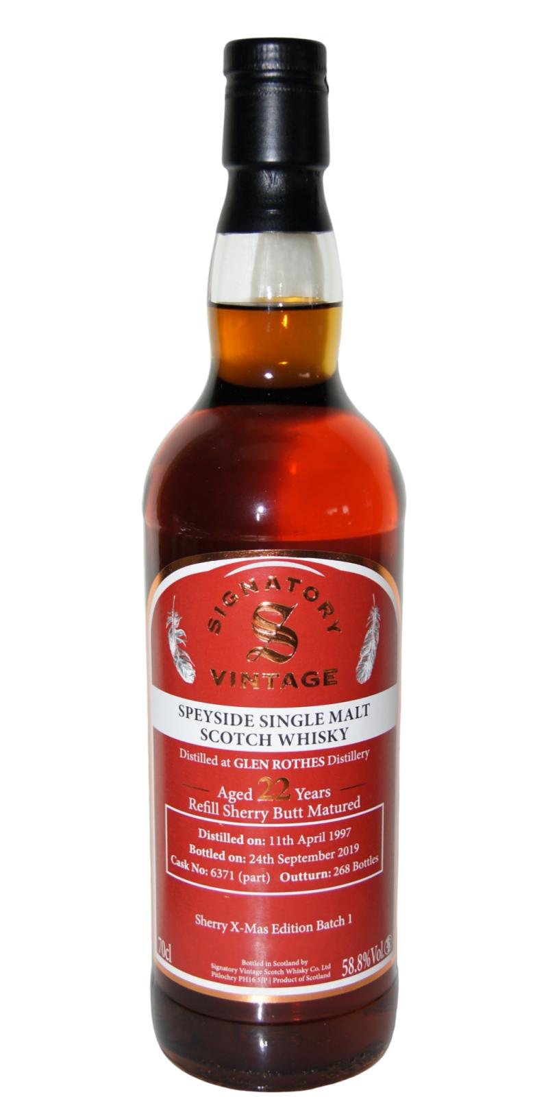 Glenrothes 1997 (Signatory Vintage) Sherry X-mas Edition Batch 1 (Cask #6371 (part)) 22 Year Old 2019 Release Single Malt Scotch Whisky | 700ML at CaskCartel.com