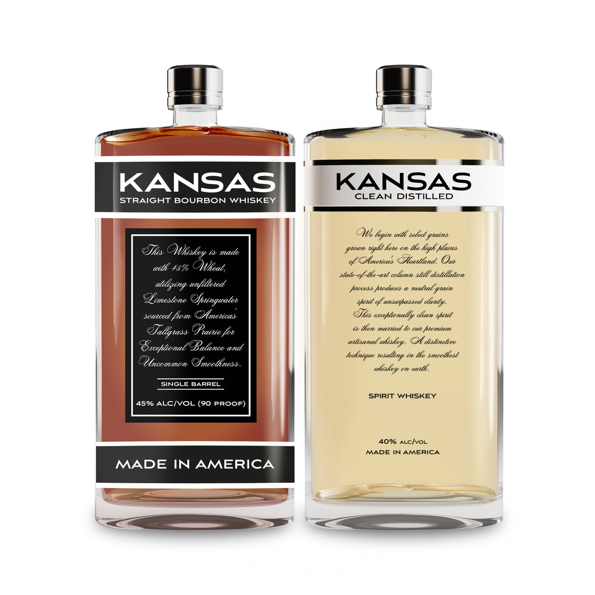 Whisky Bourbon puro de Kansas + Whisky destilado limpio de Kansas | (2) Paquete de botellas