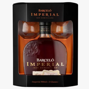 Ron Barcelo Imperial Rum With 2 Rock Glass at CaskCartel.com