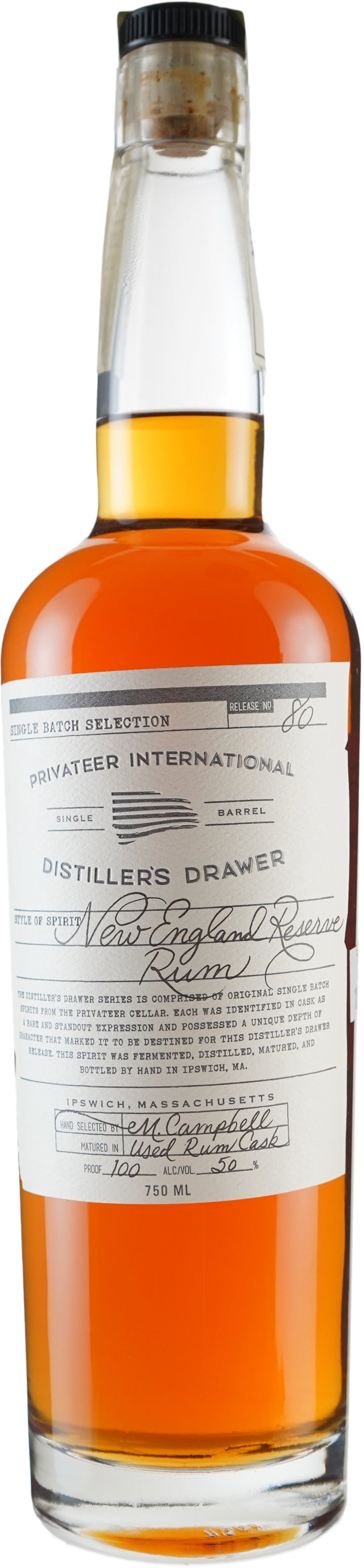 Privateer Distiller's Drawer # 80 New England Bottled in Bond Reserve Rum