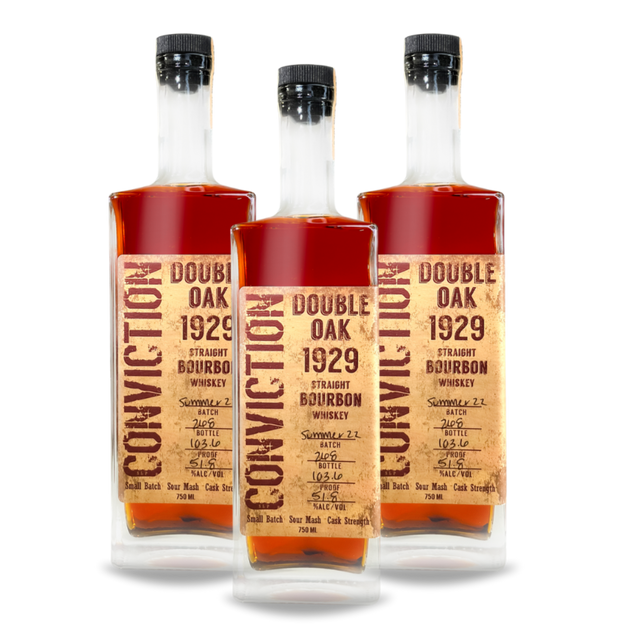 Conviction 1929 Double Oak Straight Bourbon Whiskey (3) Bottle Bundle at CaskCartel.com