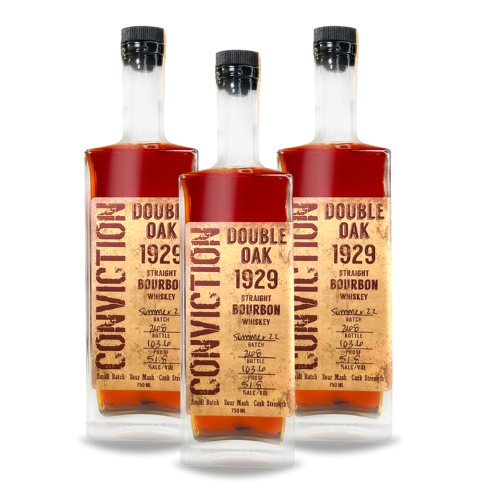 Conviction 1929 Double Oak Straight Bourbon Whiskey (3) Bottle Bundle