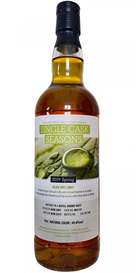 Glen Spey 2007 (Signatory Vintage) Single Cask Seasons Spring 12 Year Old 2019 Release (Cask #802147) Single Malt Scotch Whisky | 700ML at CaskCartel.com