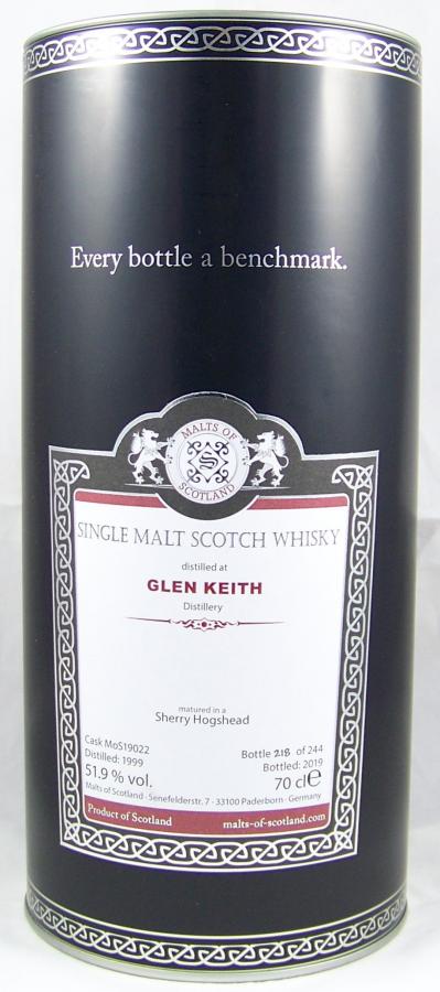 Glen Keith 1999 (Malts of Scotland) 2019 Release (Cask #MoS 19022) Single Malt Scotch Whisky | 700ML