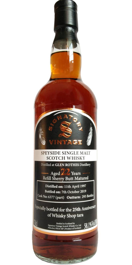 Glenrothes 1997 (Signatory Vintage) 25th Anniversary of Whisky Shop Tara (Cask #6377 (part)) 22 Year Old 2019 Release Single Malt Scotch Whisky | 700ML at CaskCartel.com