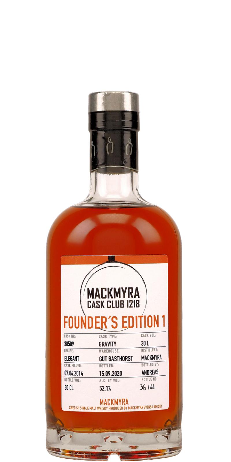 Mackmyra Founder's Edition 1 Cask Club 1218 (2020) Release (Cask #38509) Whisky | 500ML at CaskCartel.com