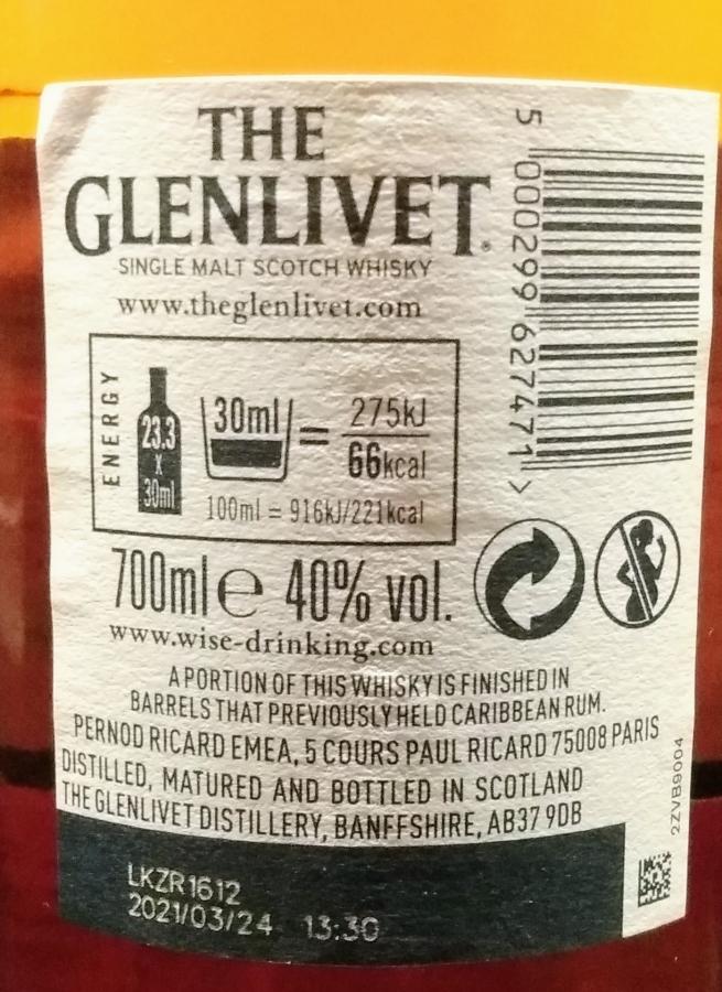 Glenlivet Caribbean Reserve Rum Barrel Selection 2021 Release Single Malt Scotch Whisky | 700ML