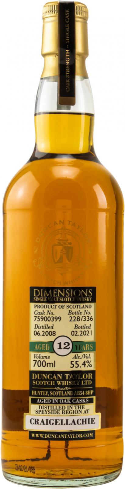 Craigellachie Dimensions Single Cask #75900399 2008 12 Year Old Whisky | 700ML
