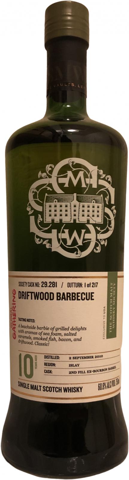 Laphroaig 2010 SMWS 29.281 Driftwood Barbecue 10 Year Old 2021 Release (Cask #29.281) Single Malt Scotch Whisky at CaskCartel.com