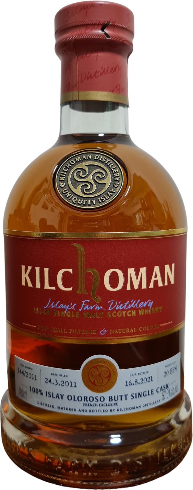 Kilchoman 2011 100% Islay Oloroso Sherry Butt 10 Year Old 2021 Release (Cask #144/2011) Single Malt Scotch Whisky | 700ML