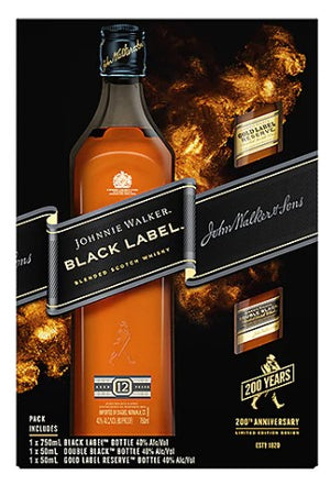 Johnnie Walker Black Label Gift Set With 2 50ml Extra Bottles | 750ML at CaskCartel.com