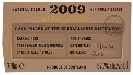 Glenallachie 2009 Single Cask - Hand Filled 11 Year Old 2021 Release (Cask #4983) Single Malt Scotch Whisky | 700ML at CaskCartel.com