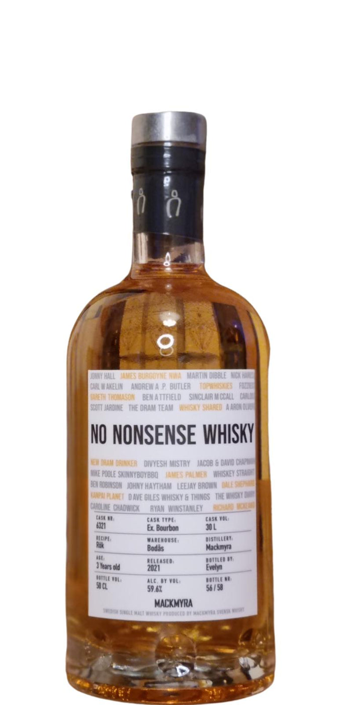 Mackmyra No Nonsense Whisky Private Cask 3 Year Old 2021 Release (Cask #6321-2) Single Malt Whisky | 500ML