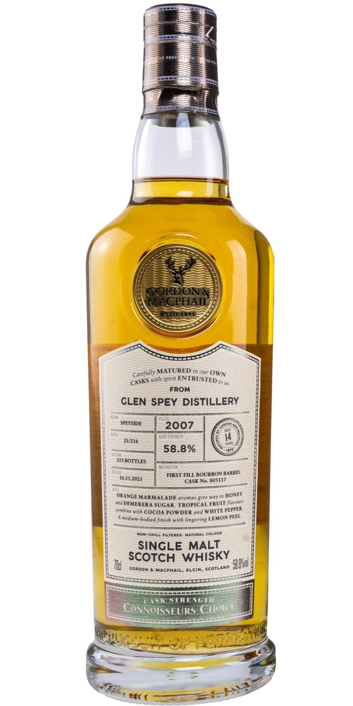 Gordon & Macphail Glen Spey 13 year old First Fill Bourbon Bbl # 805115 Cask Strength Connoisseur's Choice 2007 Scotch Whisky